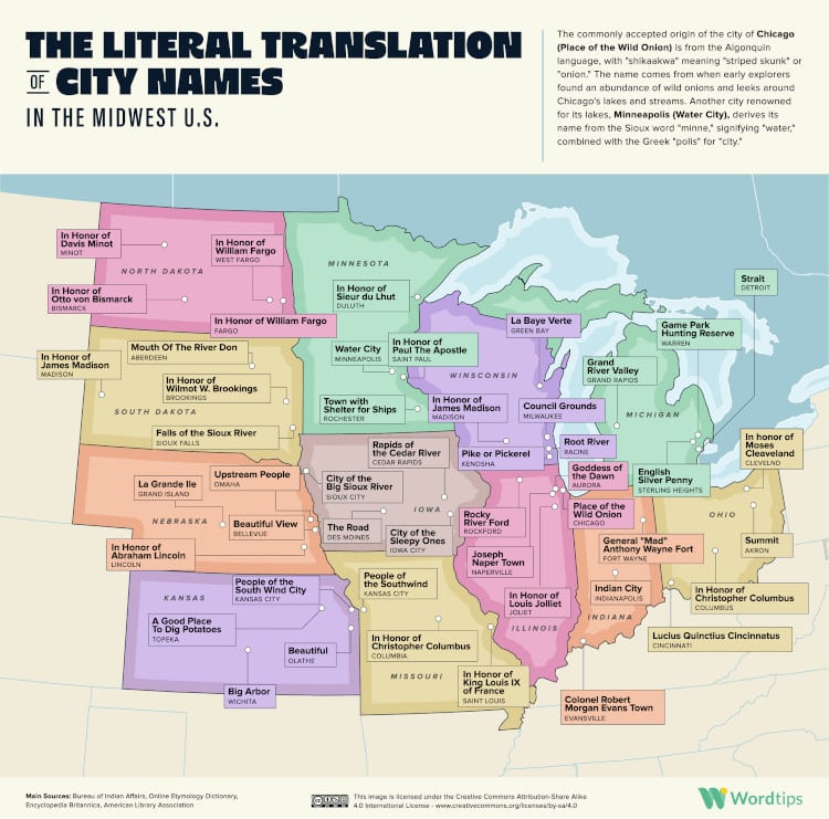 Map revealing literal translation of Midwest U.S. state and city names